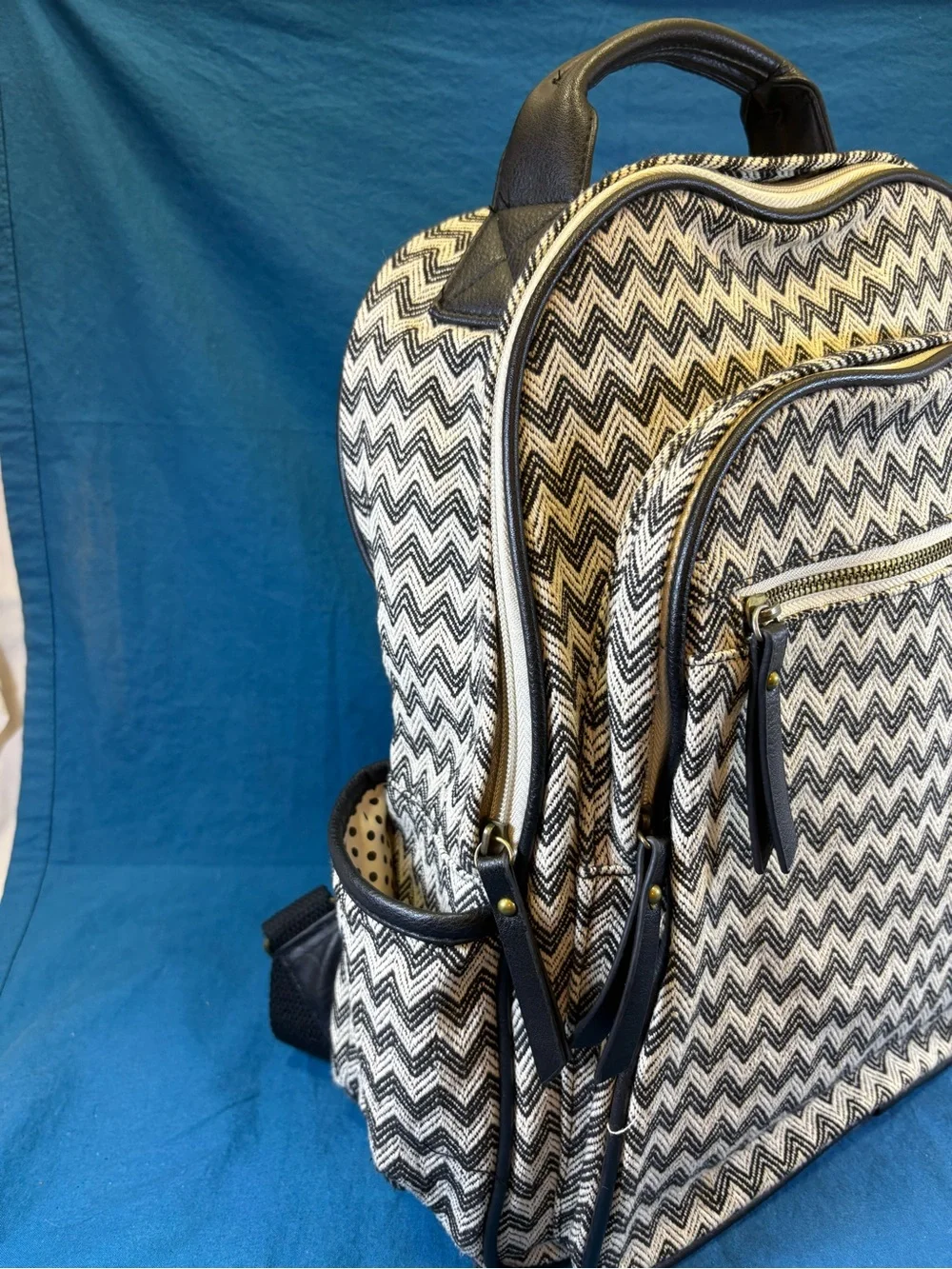 Madden Girl Black & White Chevron Travel Backpack with side, & 2 front pockets